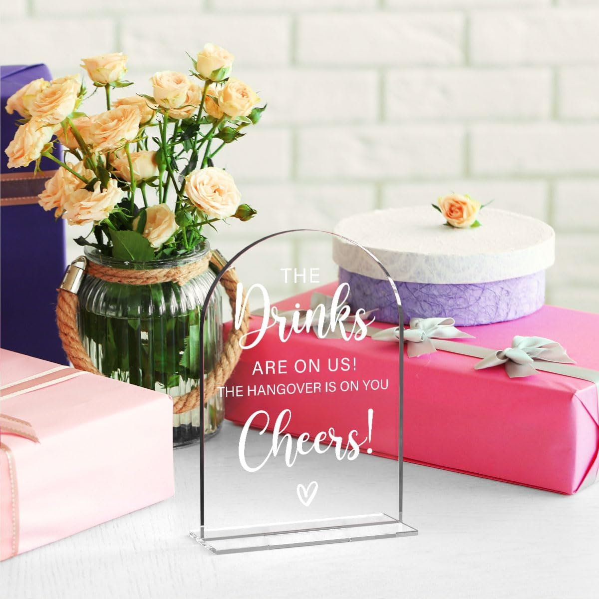 Acrylic Wedding Sign, Bridal Shower Decorations, The Drinks Sign for Ceremony, Modern Font Table Signs, Acrylic Table Top Signs for Wedding Reception and Event Party (Clear)