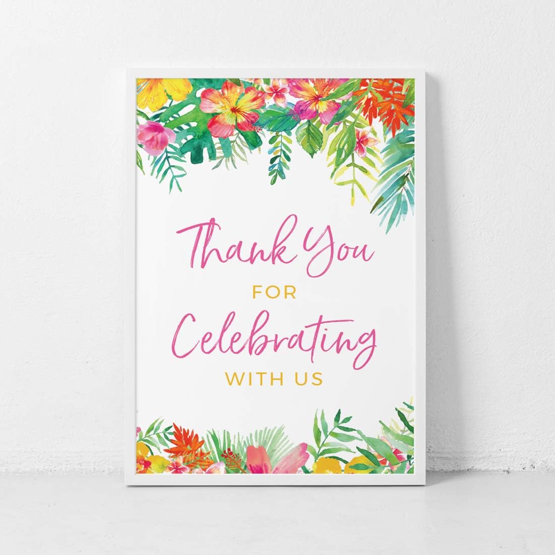 Andaz Press Extra Large Wedding Easel Board Party Sign, 12x18-inch, Tropical Leaves Plants Flowers, Thank You for Celebrating With Us, 1-Pack