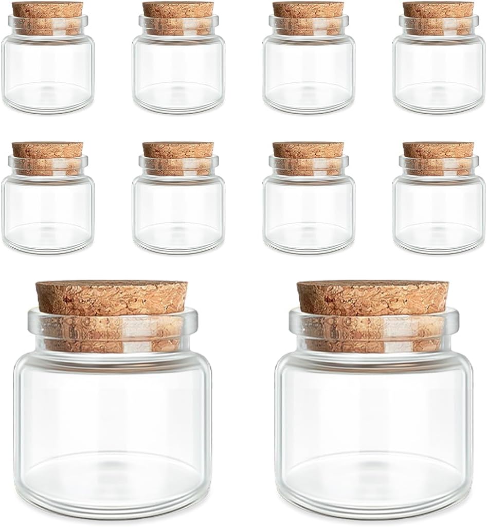 JIUYUE 10 pcs 20 ml Glass Bottles with Cork,Storage Bottles for Liquids(0.67 oz-1.45x1.57 inch)