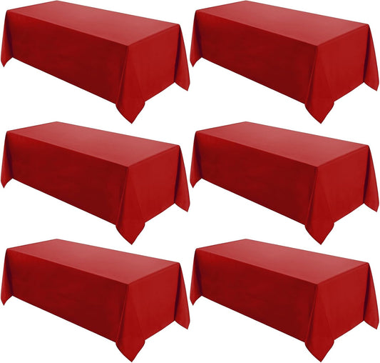 VidaFete Tablecloth 6 Pack 90 * 132inch Rectangle Table Cloth Polyester, Stain Wrinkle Resistant Polyester Dining Table Cover for Kitchen Dinning Party Wedding Rectangular Buffet Decoration(Red)