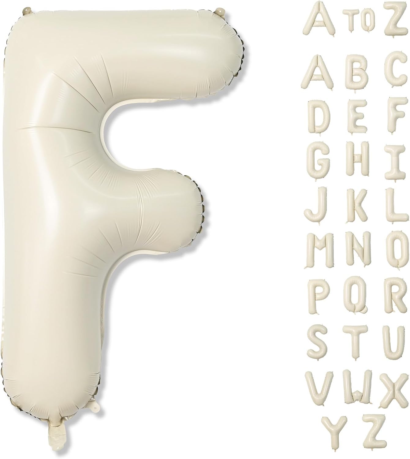 F Letter Balloons Cream, 40 Inch Alphabet Foil Word, Large Mylar Inflatable Beige Name, Big Helium Custom White for Women Birthday Party Decoration Supplies