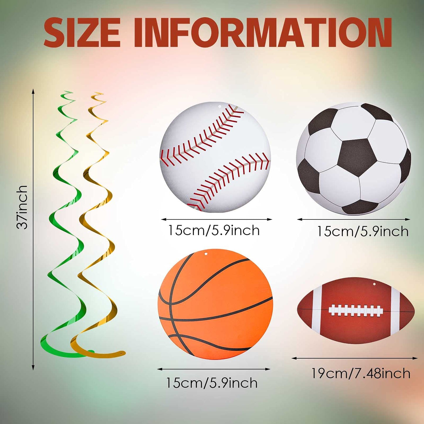 48 Pieces Sports Hanging Swirl Decorations Baseball Basketball Football Soccer Hanging Whirls