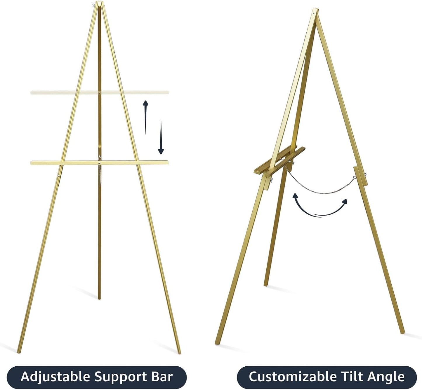 nianfeng Wooden Easel Stand for Sign, Easel Display Stand Floor for Wedding Sign With Adjustable Tray, 63-Inch, Tripod A-Frame Poster Light Duty, Welcome, Art Show & Baby Shower (Golden)