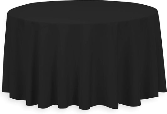 LinenTablecloth 132-Inch Round Polyester Tablecloth Black