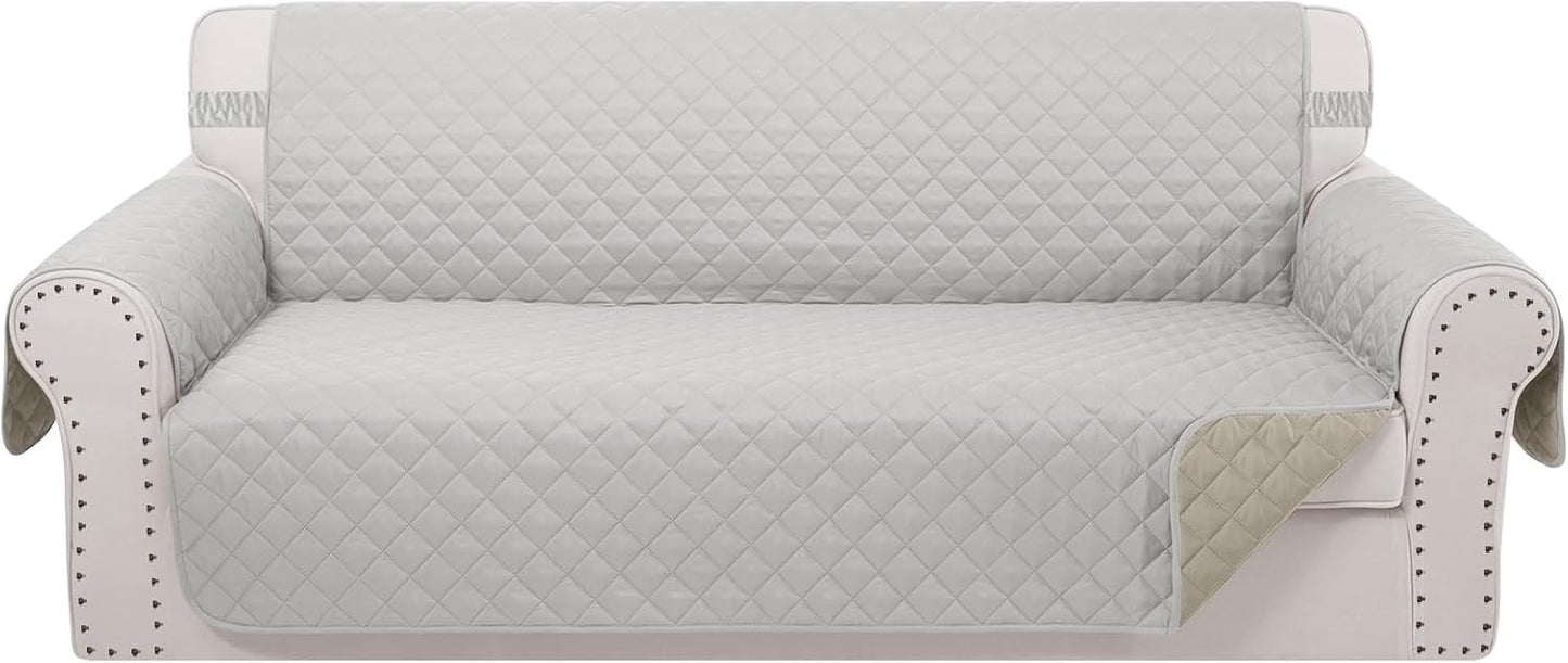 Reversible 4 Seater Sofa Cover 91 Inch Large Couch Cover Furniture Protector(Sofa XX-Large,Light Grey/Beige)
