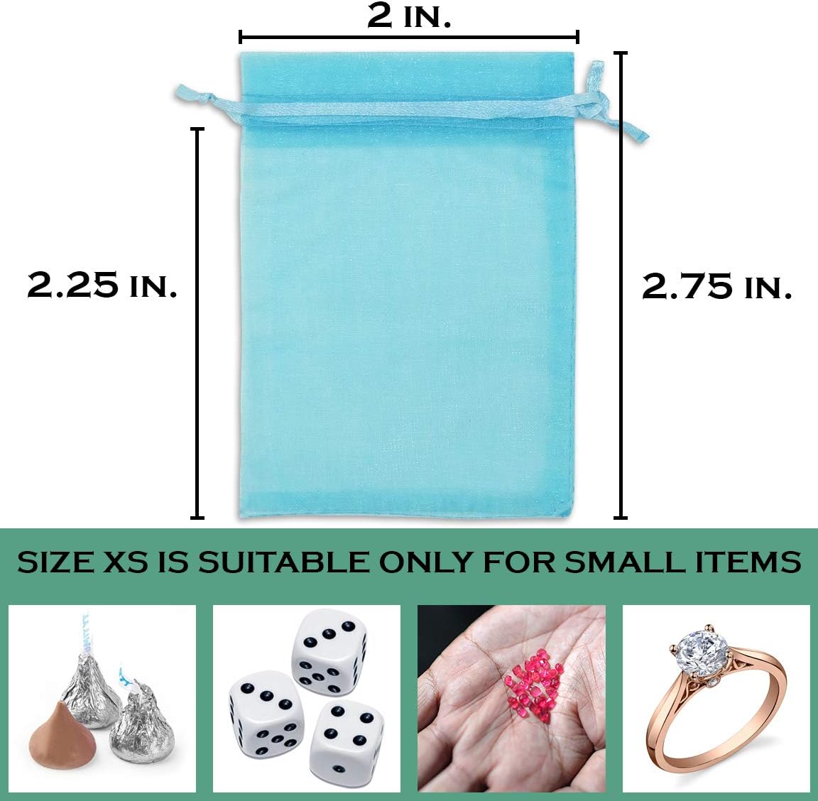 TheDisplayGuys 48-Pack 2" x 2-3/4" Turquoise Blue Sheer Organza Gift Bags with Drawstring, Jewelry Candy Treat Wedding Party Favors Mesh Pouch