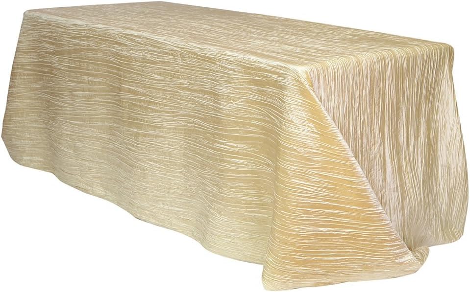 YOUR CHAIR COVERS - 90 x 156 inch Rectangular Crinkle Taffeta Tablecloth - Champagne, Rectangle Table Linens for 8 ft Rectangular Tables, Wedding Crushed Table Cloth