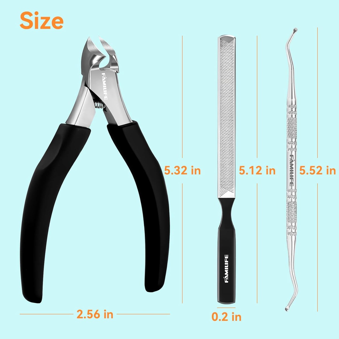 Pedicure Tool Kit and Ingrown Toenail Removal Kit, 3-Piece Set with Nail Nipper, Metal Nail File, and Fingernail Lifter for Thick, Ingrown Fingernail Removal