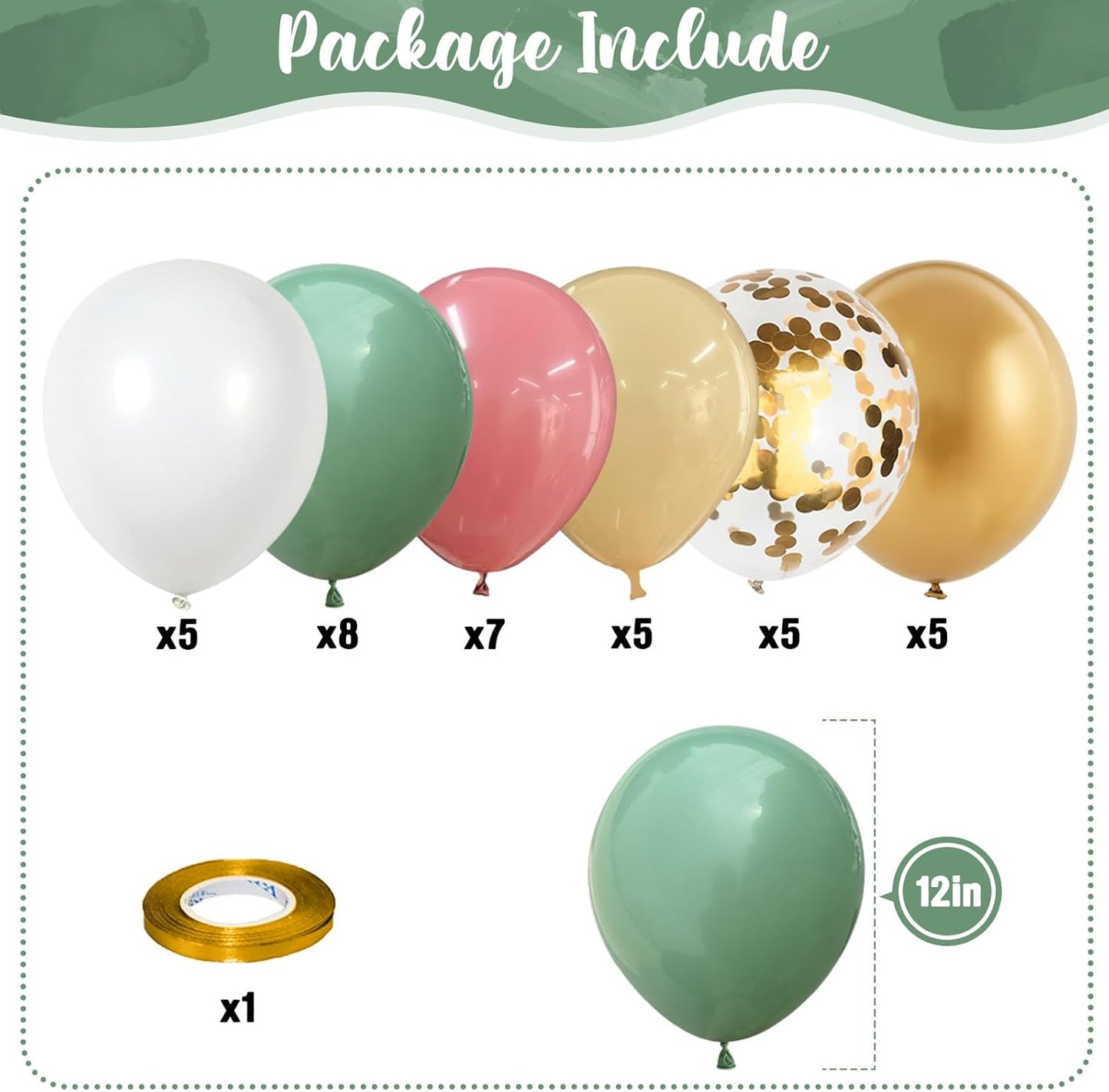 Sage Green and Dusty Pink Balloons, Retro Pink and Green White Gold Confetti Baby in Bloom Balloons for Girls Women Fairy Floral Wildflower Birthday Woodland Baby Shower Garden Tea Party Decorations