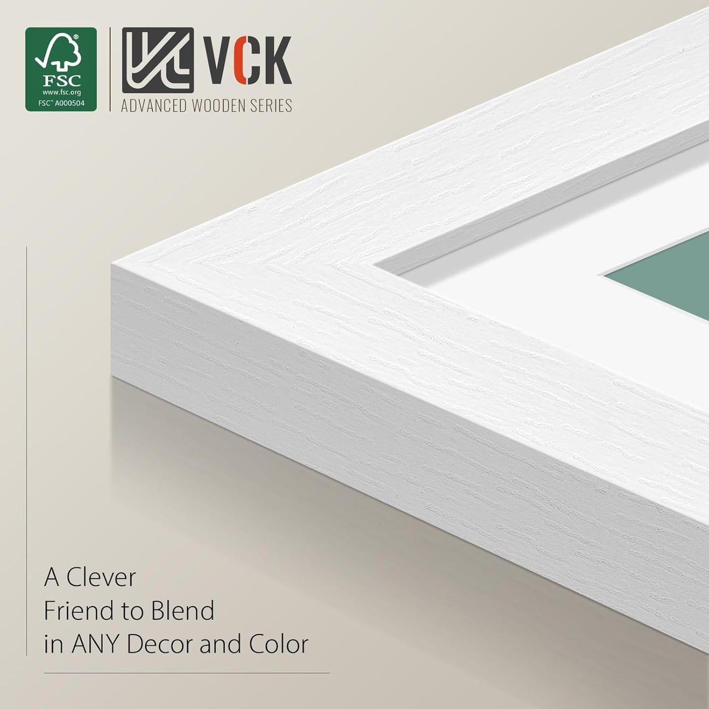 VCK 16x24 Poster Frame 5 Pack, Matted to 12x18 or 16x24 without Mat, Textured Exclusive Solid Wood Picture Frame, White