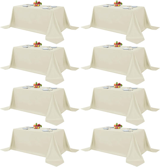 Fitable 8 Pack Rectangle Tablecloths: Stain Resistant Wrinkle Free Fabric Table Clothes, Washable Reusable Polyester Table Covers for Wedding Party Birthday Banquet Reception(Ivory, 90x132 Inch)