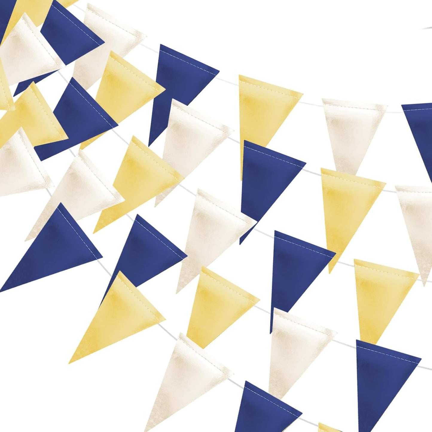MerryNine Triangle Flag Bunting Banner, 3 Pack Vintage Style Pennant Banner for Wedding, Baby Shower, Event & Party Supplies 45pcs Flags (Navy Blue Gold Beige)