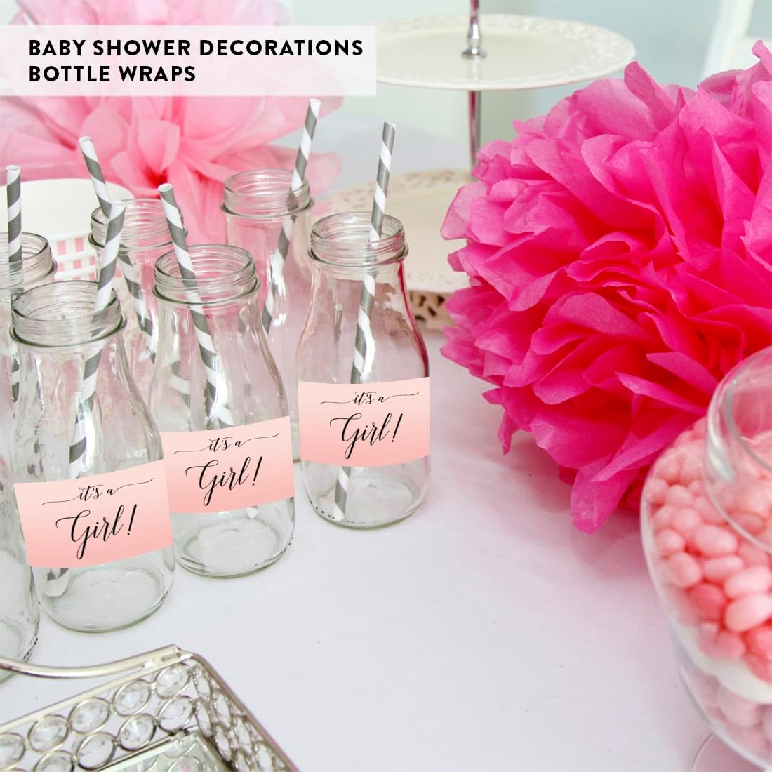 Andaz Press Blush Pink Rose Elegant Party Baby Shower Collection, Waterproof Water Bottle Labels, It's a Girl!, 20-Pack, Party Favors Decor Gift Ideas