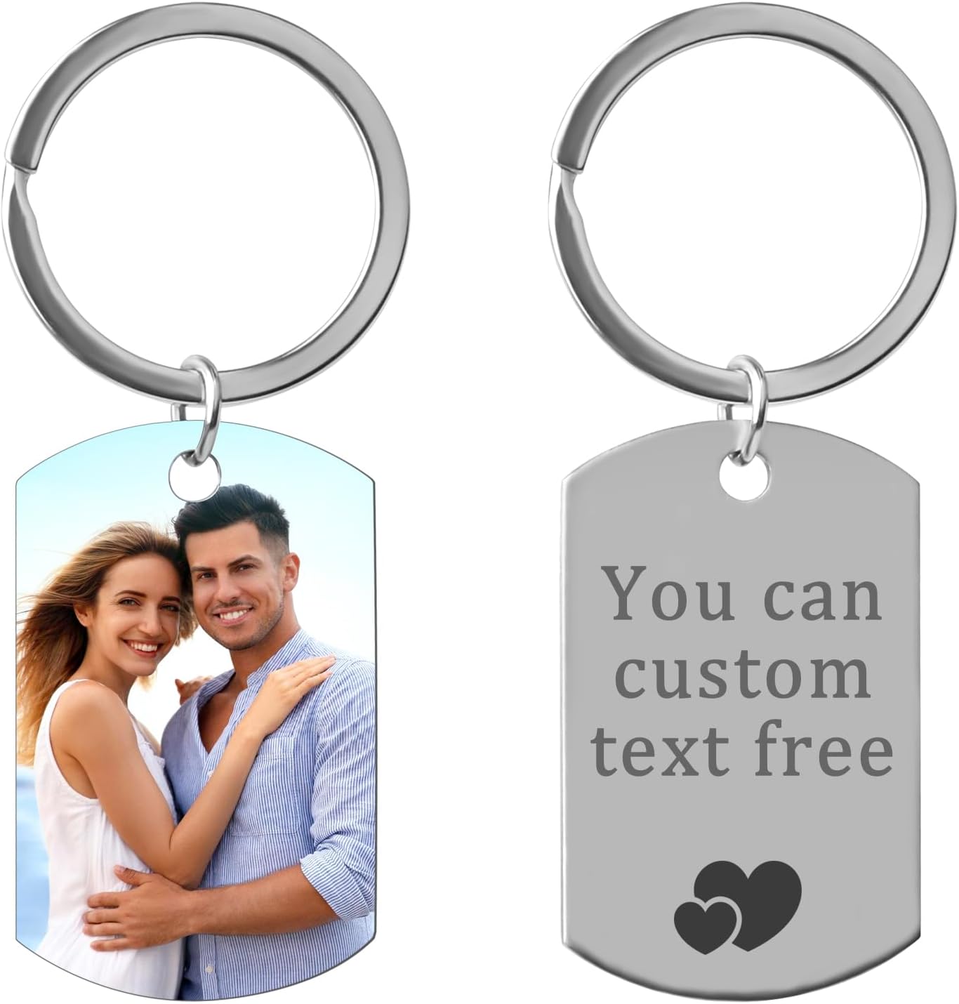 Double Side Custom Keychain with Picture Personalized Engraving Photo Text Customized Gifts for Men Women