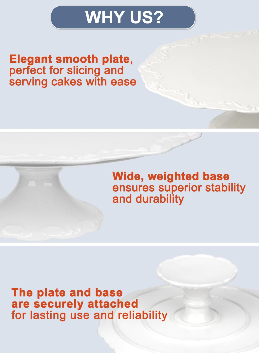12" White Cake Stand for 10" Cake, Porcelain Cake Plate, Cake Pedestal Stand, Round Dessert Stand