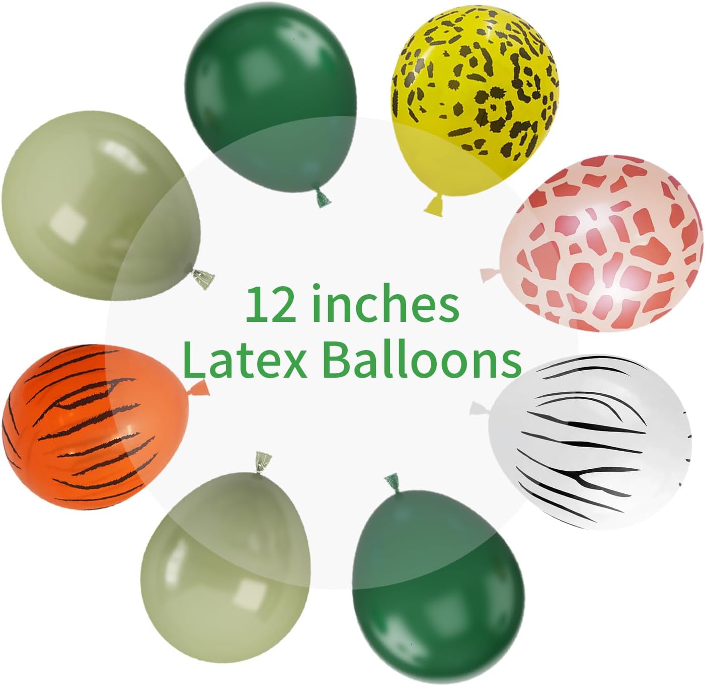 Sage Green & Olive Green Animal Print Safari Balloons - 12 Inch (4 Kinds) for Jungle Safari Theme Party Supplies