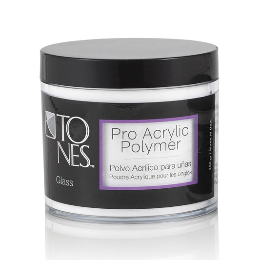 Tones Pro Acrylic Nail Powder, Glass (Clear), (8.5 Fl Oz) - Long-Lasting & Non-Yellowing Polymer for Salon Quality Nail Extensions & 3D Art