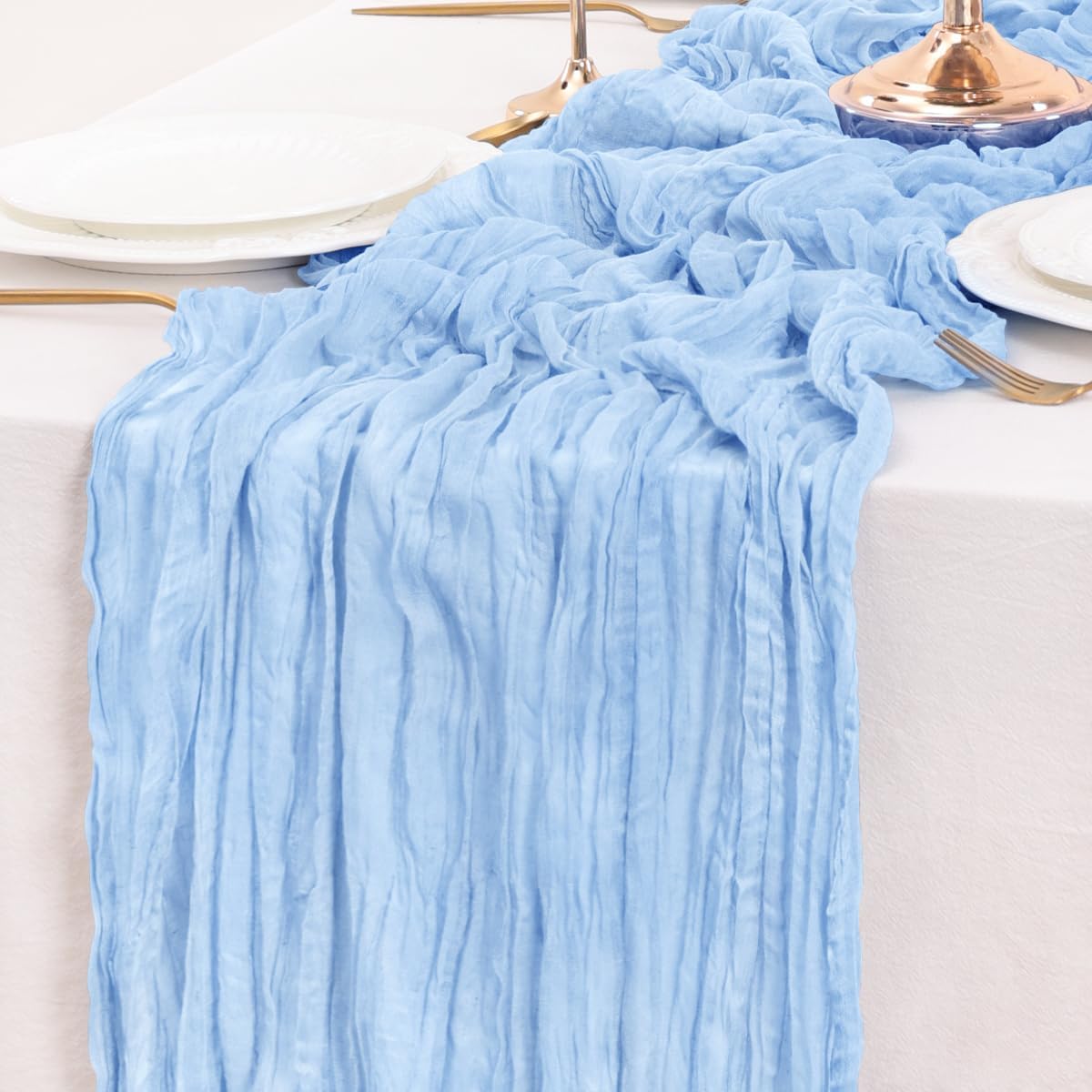 Light Blue Table Runner Cheesecloth Table Runner 14FT Farmhouse Table Runners 160 Inches Fall Table Decor Dining Room Centerpiece Wedding Boho Baby Shower Birthday