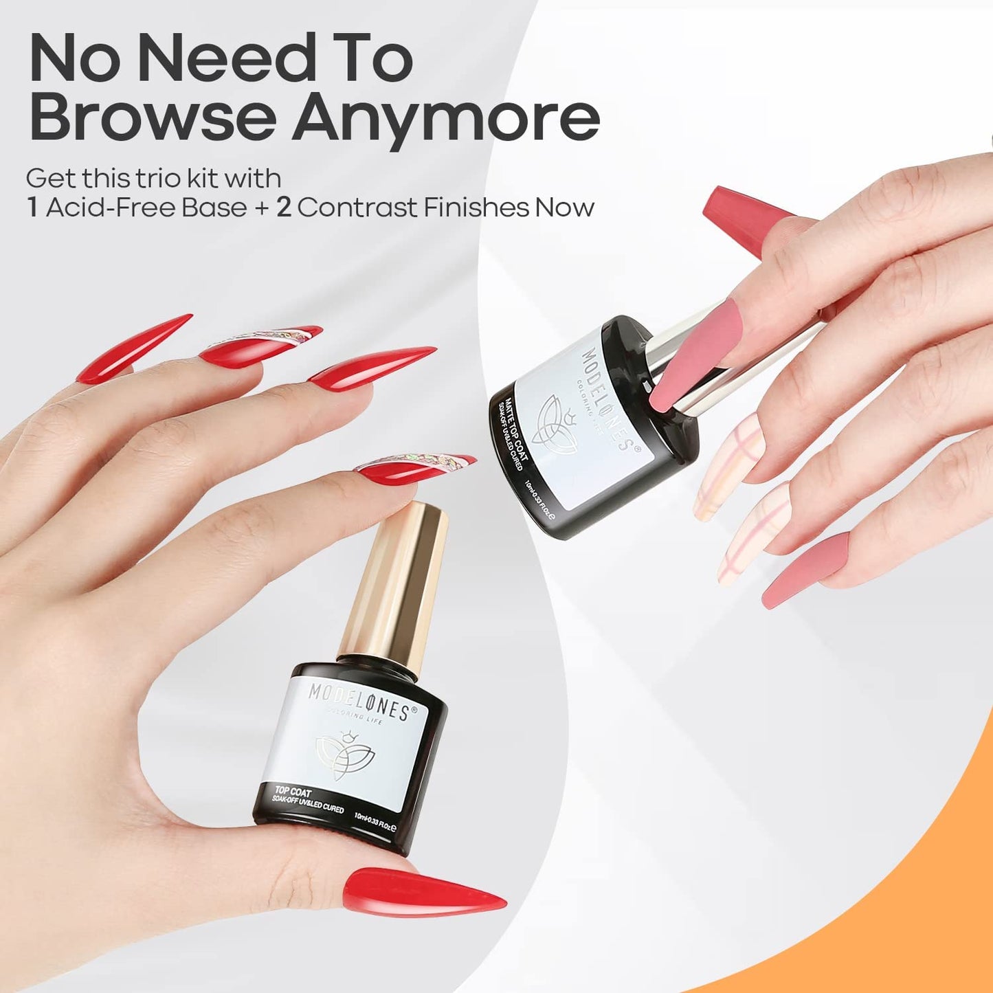 Gel Base Top Coat Set 3PCS, No Wipe Glossy & Matte Top Coat Kit, Long Lasting Soak Off Gel Nail Polish Base Coat for DIY Nail Art