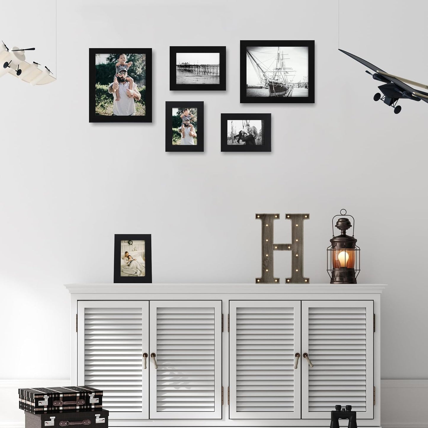 8x10 Picture Frame Set of 4, High Definition Glass Black Picture Frame, 8 x 10 Wood Rustic Photo Frames for Horizontal or Vertical Table Top and Wall Mounting