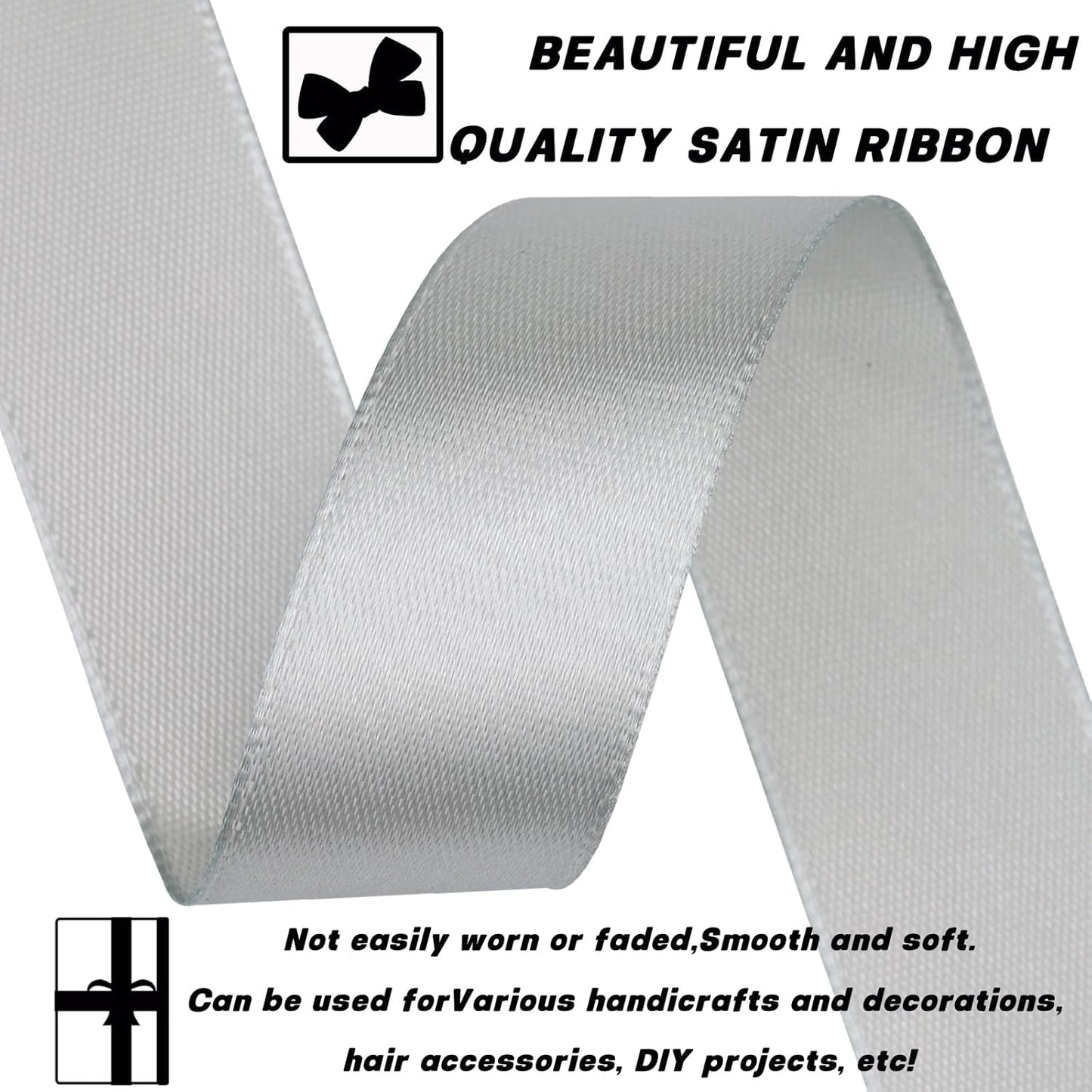 Silver Ribbon 7/8 Inch 30 Yards Satin Craft Ribbon-Single Face Polyester Ribbon for Handmade Roses,Gift Wrapping,Timeless Flower,Bouquets,Wedding and Party Decoration