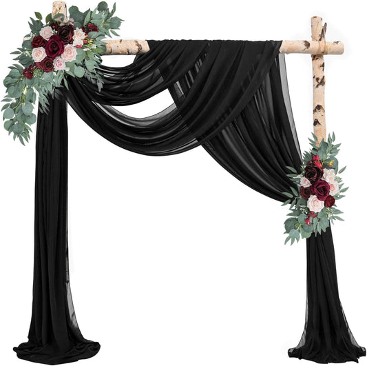 20Ft Length x 28" Width 4 Panels Wedding Arch Draping Fabric Black Arch Drapes Chiffon Fabric Sheer Curtains Backdrop for Party Decor Wedding Bridal Ceremony Ceiling Stage Reception Decorations