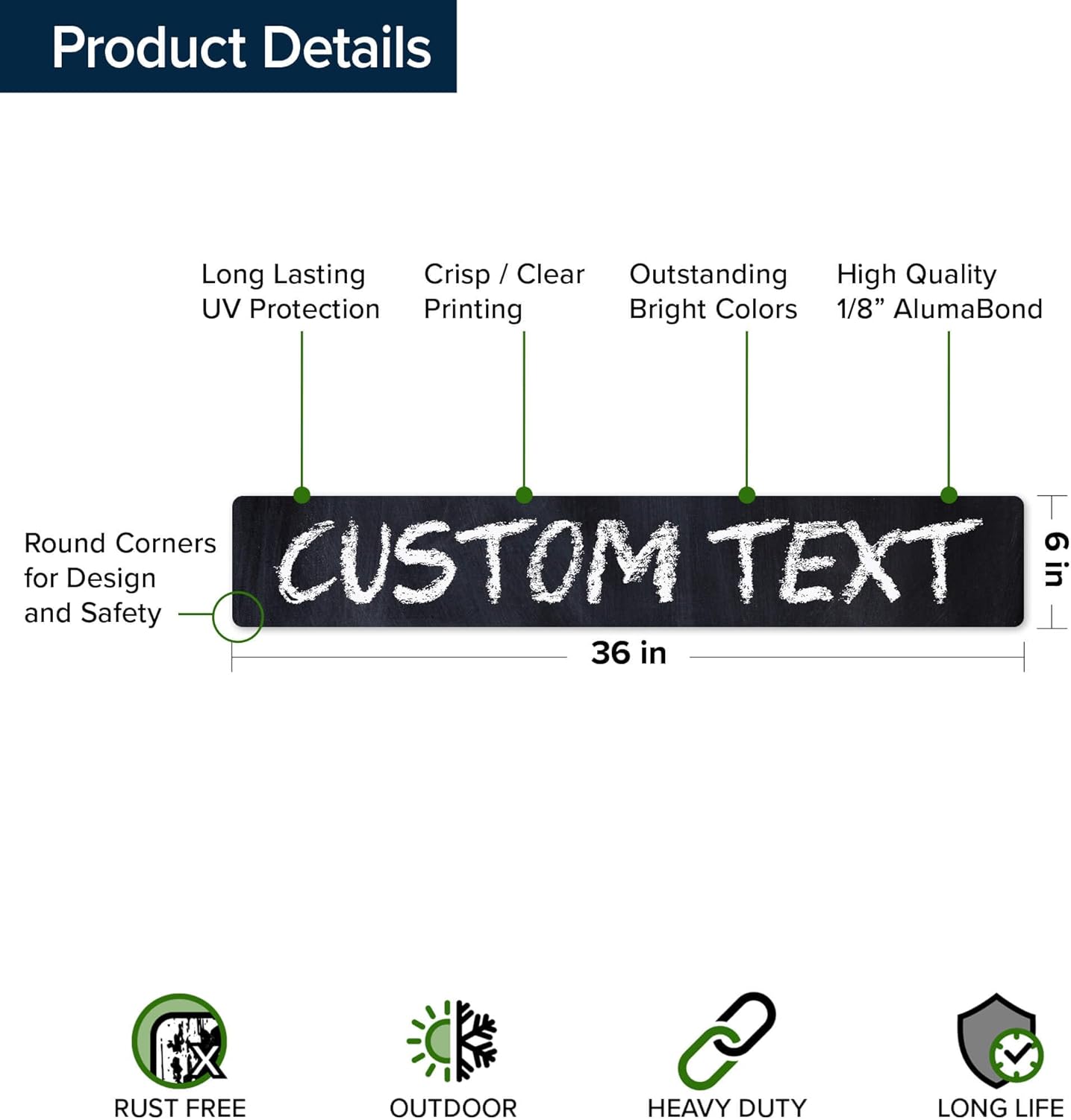 Custom Sign, Custom Street Sign, 11 Font Colors, 13 Font Styles, 4 Hole Options, 22 Sizes, 6x36 Inches, Rust Free DiBound, Fade Resistant, Made in USA by My Sign Center (Chalkboard Green)