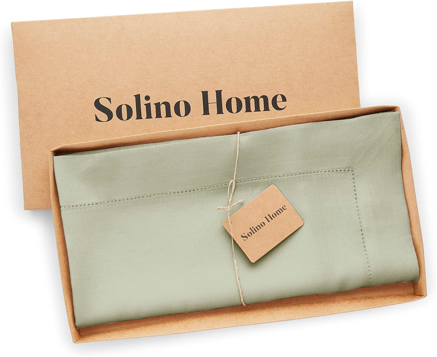 Solino Home Sage Green Linen Tablecloth 52 x 52 Inch - 100% Pure Linen Square Table Throw - Classic Hemstitch, Machine Washable Table Cloth for Fall, Autumn, Thanksgiving, Christmas