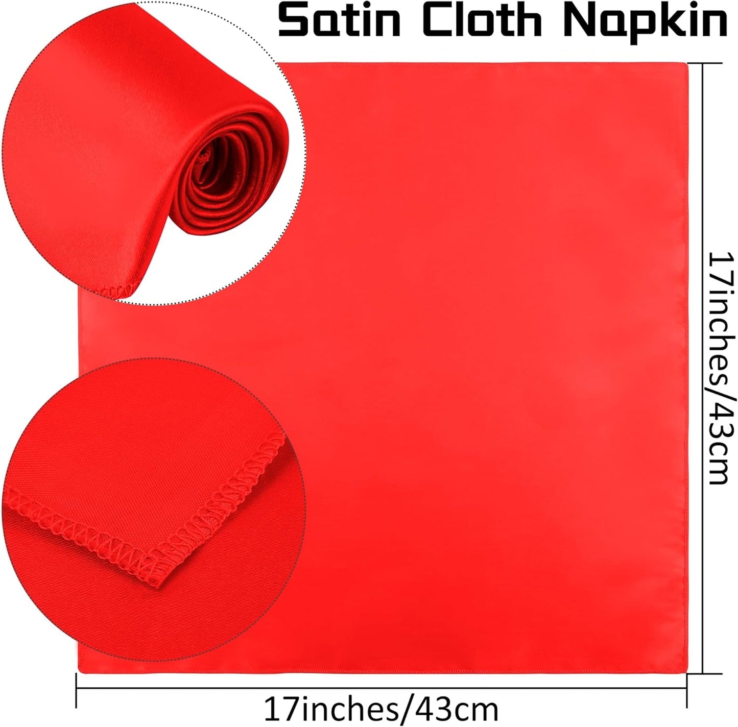 ANECO 12 Pieces Satin Napkins Soft Dinner Napkins Square Table Napkins 17 x 17 Inches for Restaurant Weddings Party Dinner Decoration (Red)