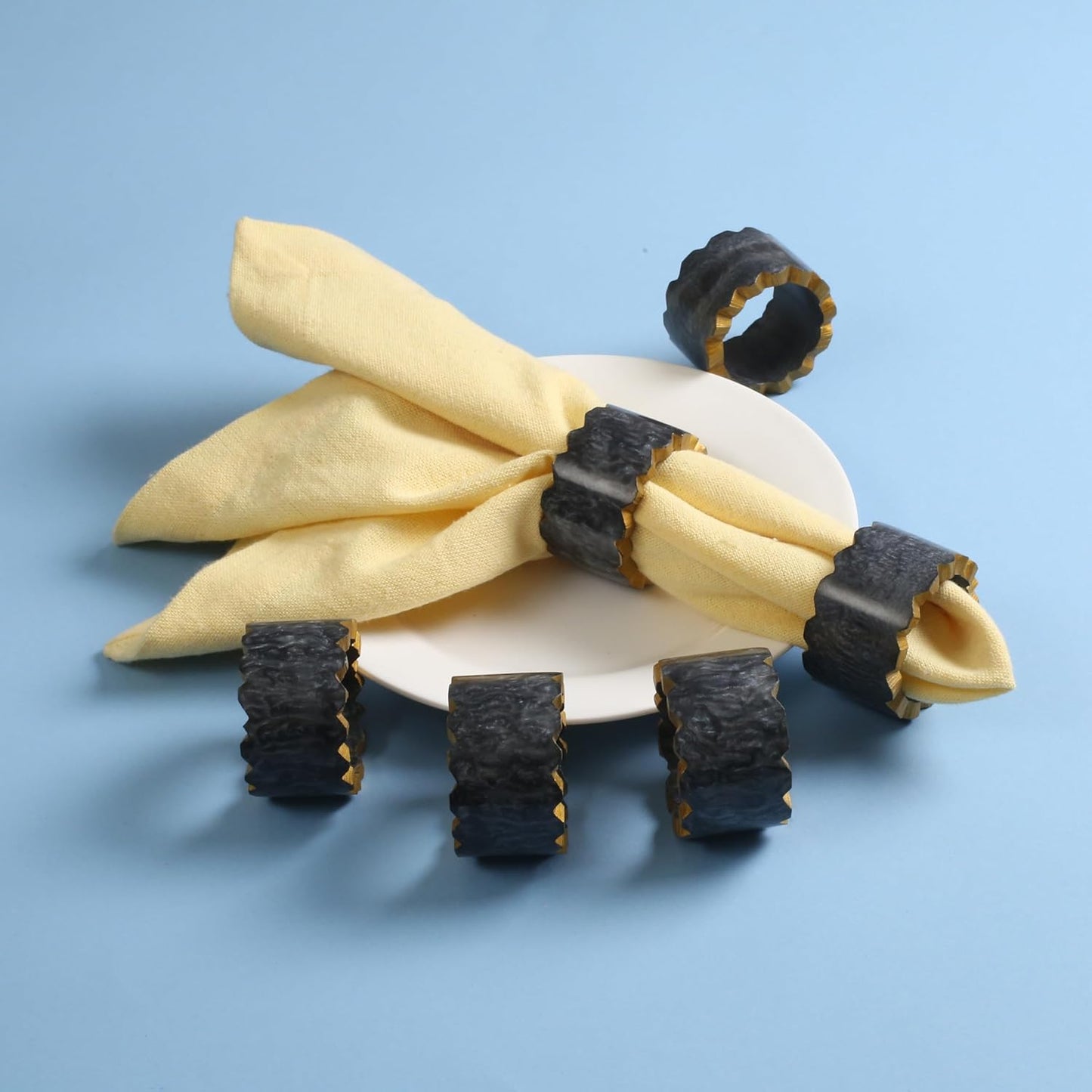 Epoxy Resin Napkin Holders for Cloth Napkins - 6 Pcs Elegant Napkin Holders for Dining Table Decor, Parties, Weddings & Holidays - Modern Tabletop Accessory (Black Gold) - CLEENTABLE