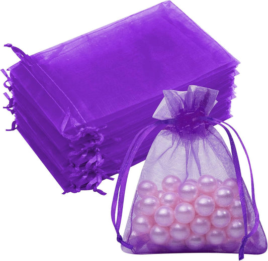 Organza Bags 50 Packs 3x4 Inch, Elegant Small Mesh Gift Pouches, Sachet Jewelry Bags Drawstring for Halloween Treat Party Favor (Purple)