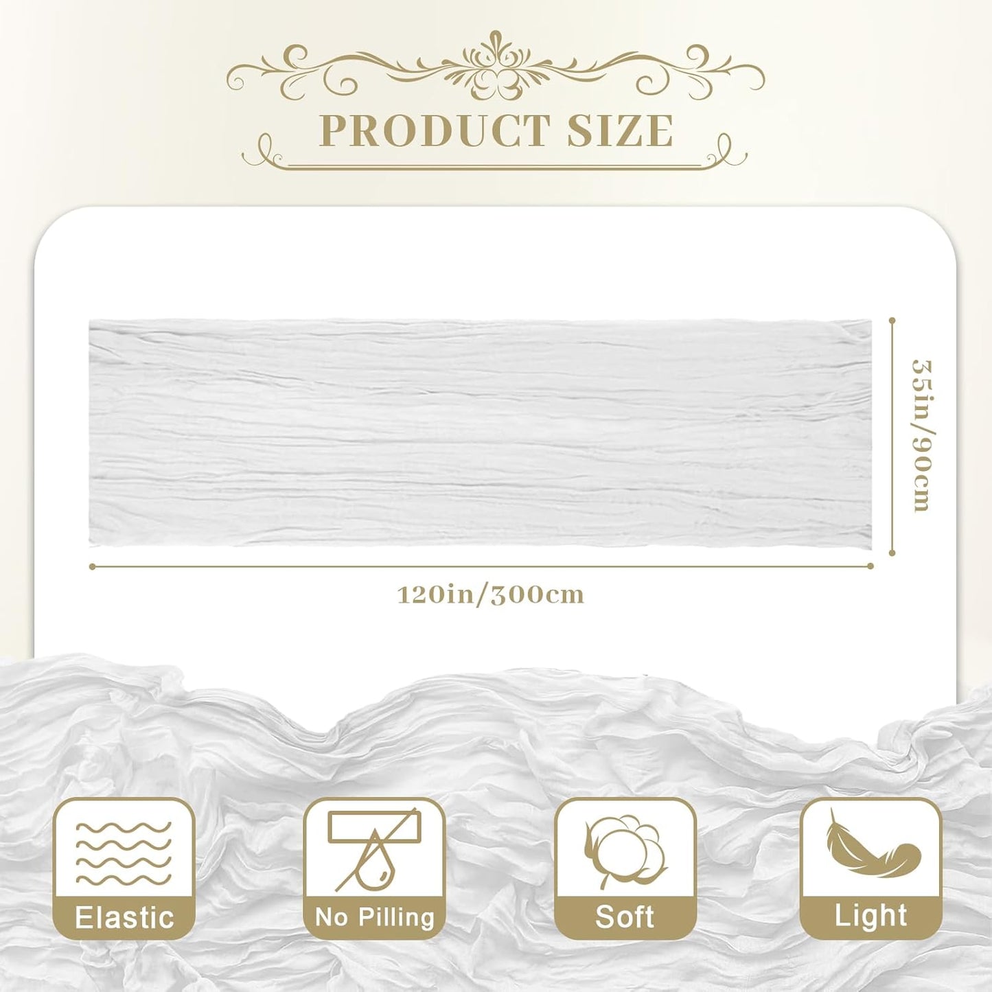 Le courant 6pcs 10Ft Cheesecloth Table Runner, Rustic Boho Gauze Cheese Cloth Runner Table Runner for Weddings Bridal Baby Shower Birthday Holiday Parties Home Decor, Lvory