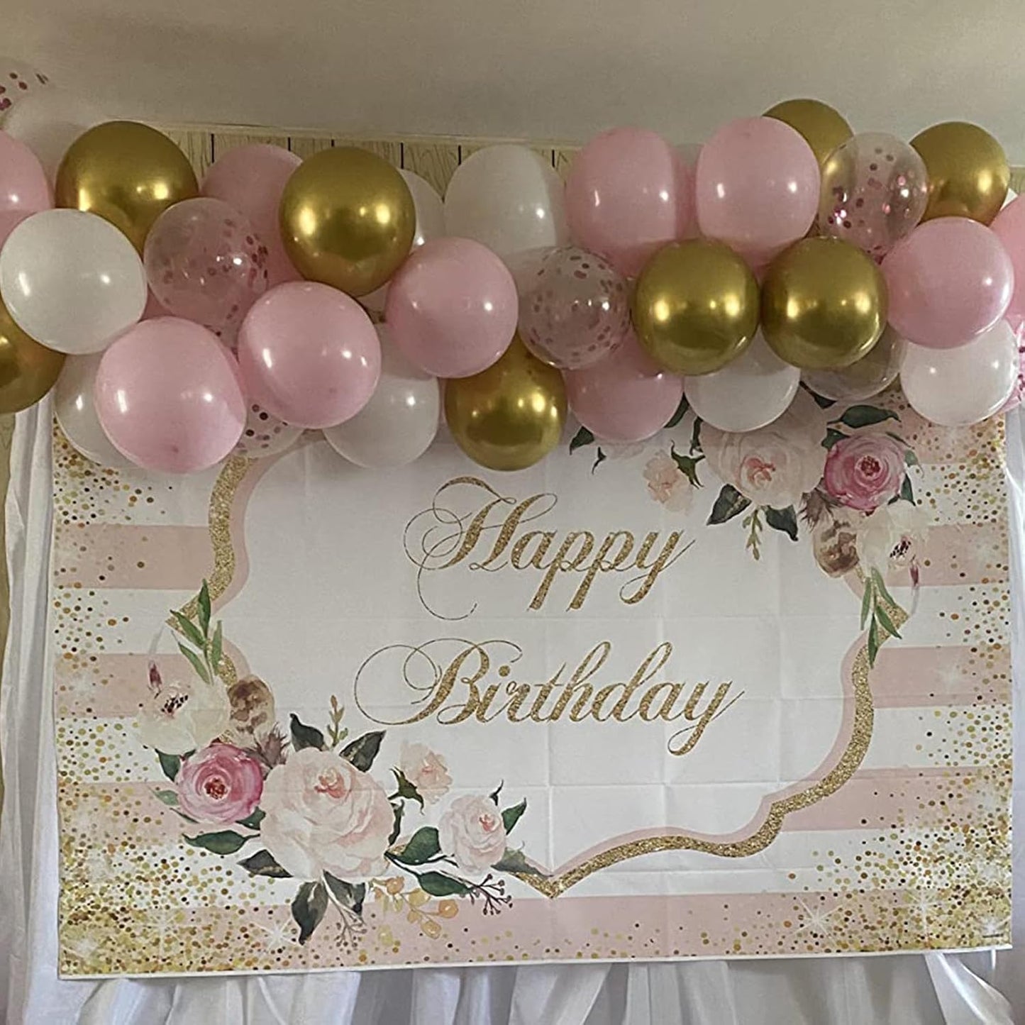 Balloons Pink Gold Confetti, 60 Packs 12 Inch Pink White Metallic Gold Balloon for Girls Birthday Wedding Bridal Baby Shower Princess Party Decorations