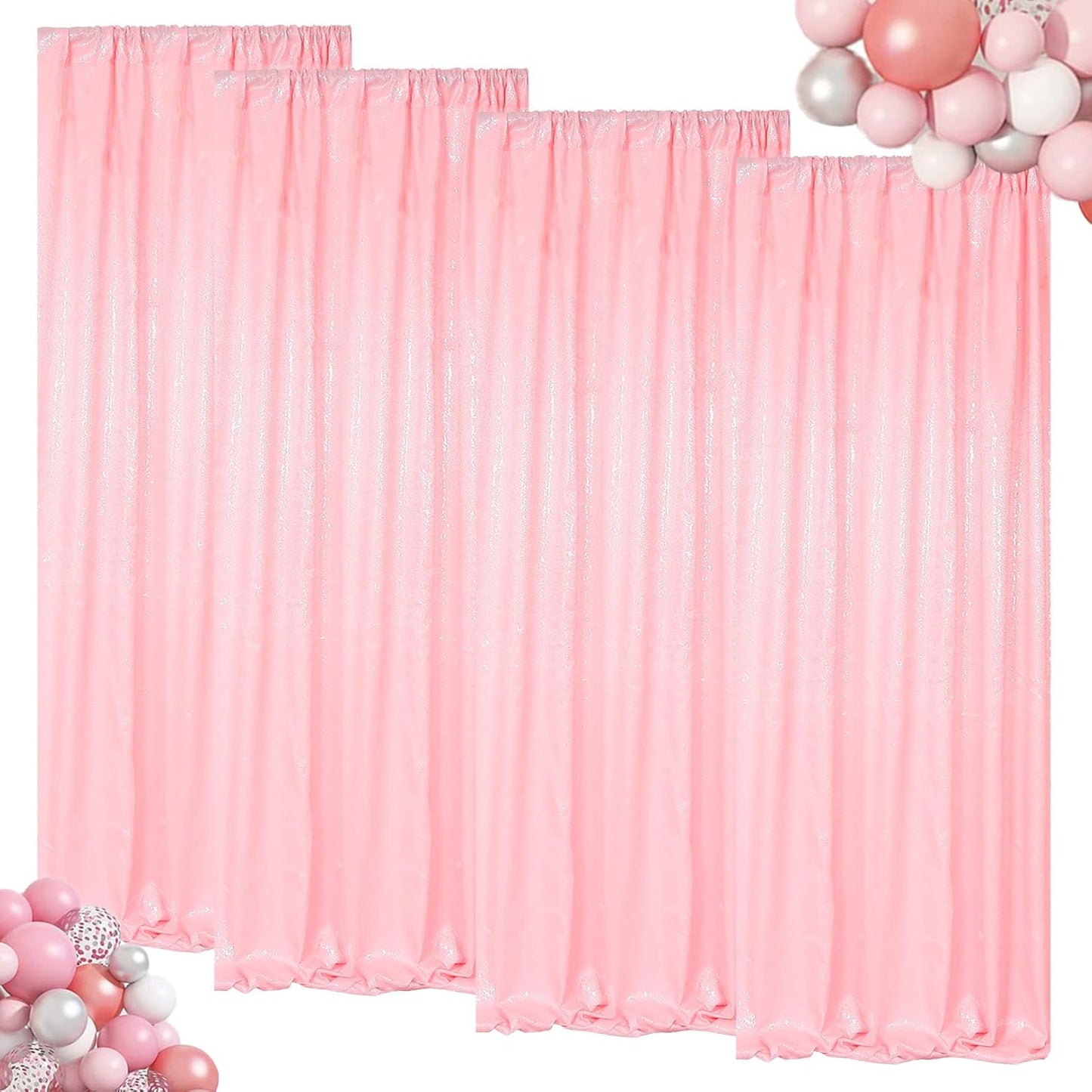 ShinyBeauty Sequin Curtains 4 Panels Baby Pink | 2Ft x 8Ft Sparkle Photo Backdrop | Shimmer Background for Parties & Events | Perfect for Baby Showers & Weddings | Durable & Elegant