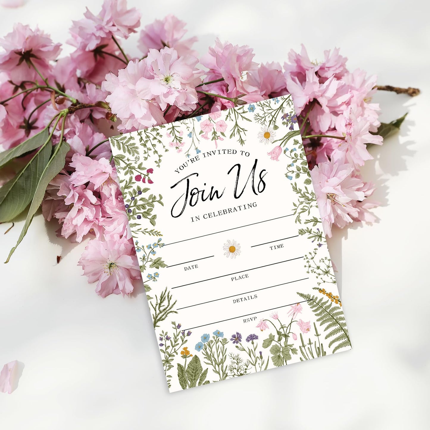 Whaline 25 Packs Vintage Floral Invitations with Envelopes and Stickers Retro Wildflower Invitation