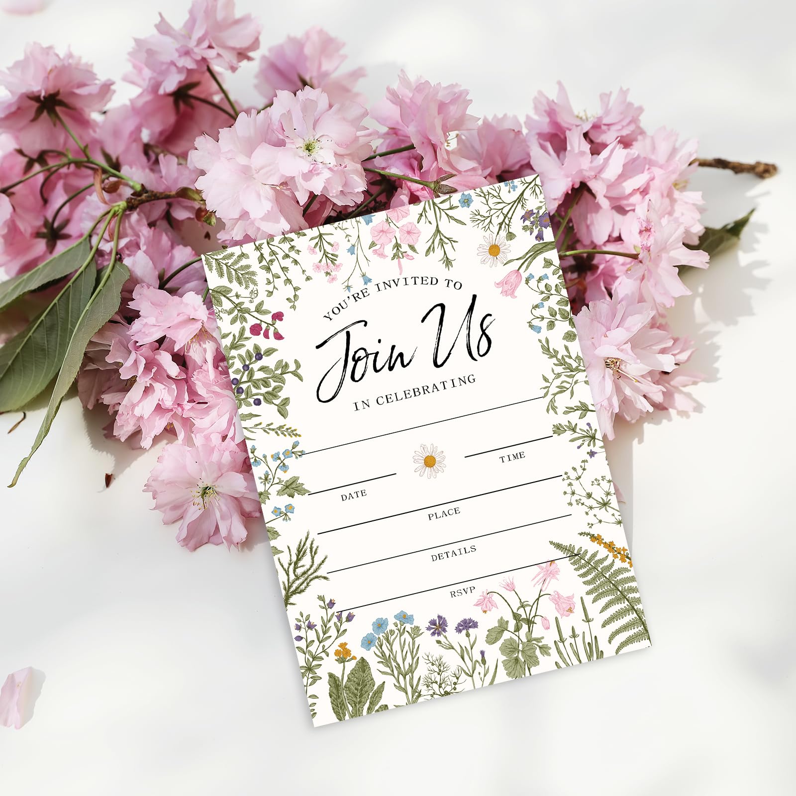 Whaline 25 Packs Vintage Floral Invitations with Envelopes and Stickers Retro Wildflower Invitation