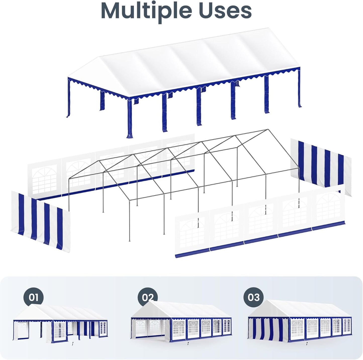 PHI VILLA 32'x16' Outdoor Heavy Duty Party Tent Large Commercial Canopy Wedding Event Shelter with Removable Sidewalls & 4 Storage Bags for Patio Outdoor Garden Events, Blue