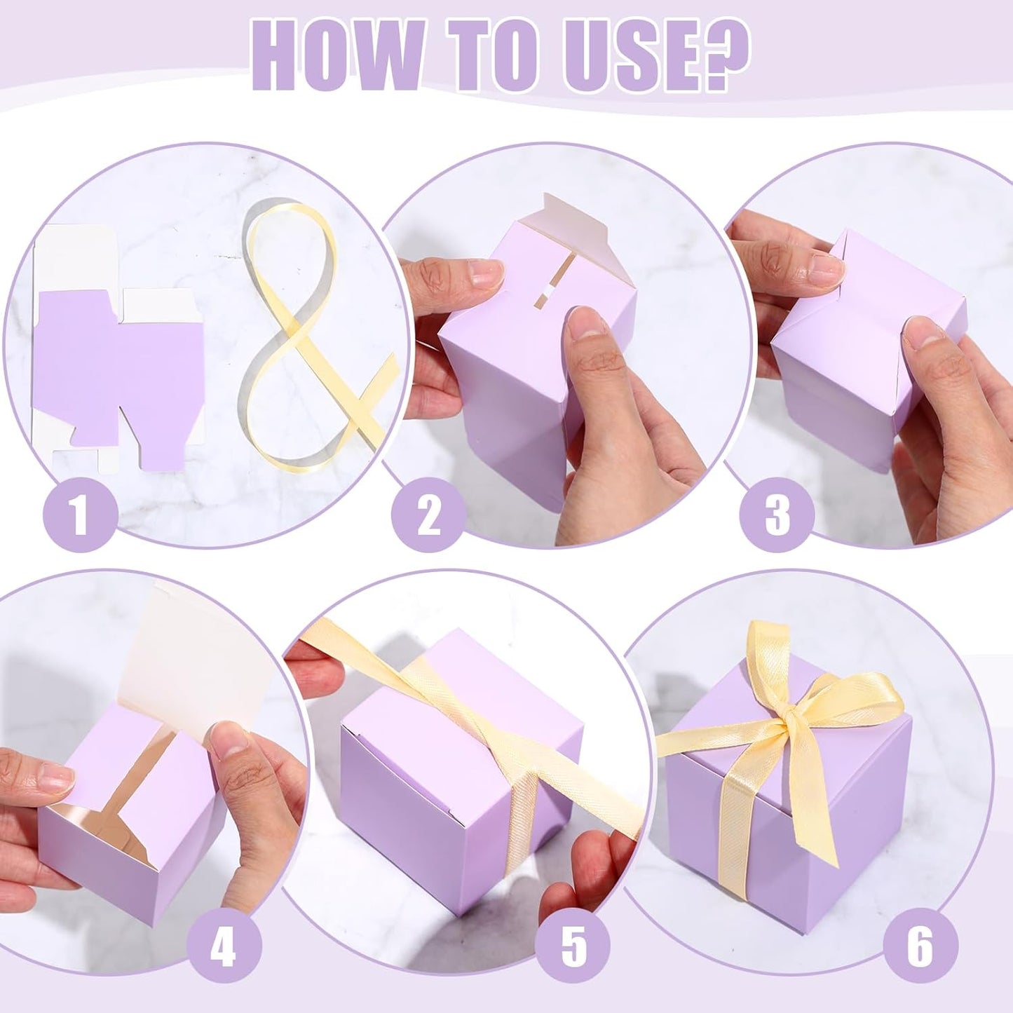 Jutom 100 Pcs Mini Favor Boxes Extra Small Candy Boxes Paper with Gold Ribbon for Christmas Thanksgiving Day Birthday Wedding Anniversary Supplies(2 x 2 x 2 Inch,Lavender)