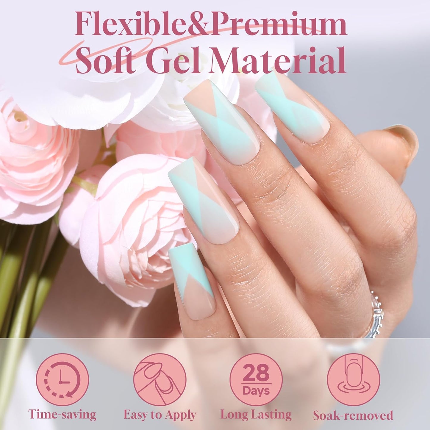 UNA GELLA Medium Square Gel Nail Tips 504pcs Full Matte Square Gel Tips Half Cover Clear False Nails Tips No C Curve with Position Line for Perfect Nail Extentions 12 Sizes, Gelly Tips