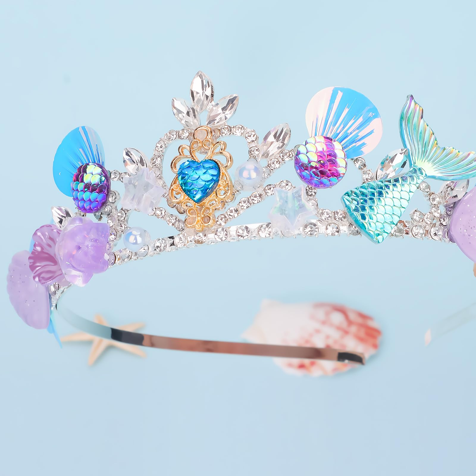 CIEHER Mermaid Crown Headband Seashell Crown for Little Mermaid Birthday Party Decorations, Mermaid