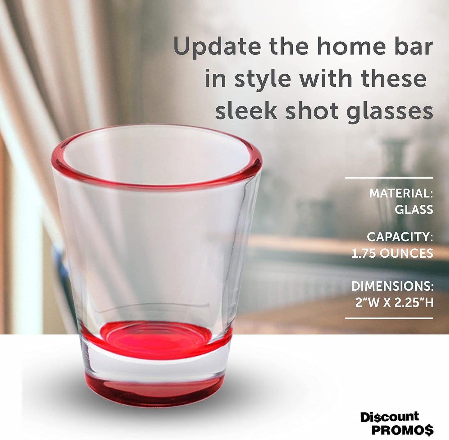 DISCOUNT PROMOS Shot Glasses Set 1.75 oz. Set of 10 Bulk Pack, Wedding Favor, Birthday Party, Tequila Shot Glasses, Vodka Shot Glass - Red Bottom Color