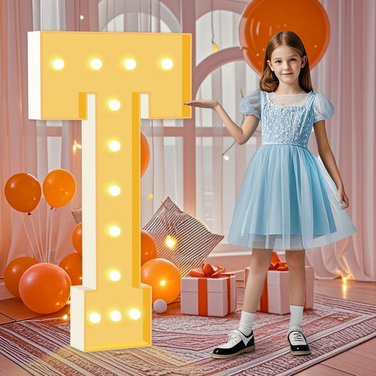 4FT Light Up Marquee Letters T, Large Lighted Letters for Party Backdrop Decor, Mosaic Cardboard Letter for Weddings, Birthdays, Anniversaries, New Year's Celebrations, Easy to Assemble