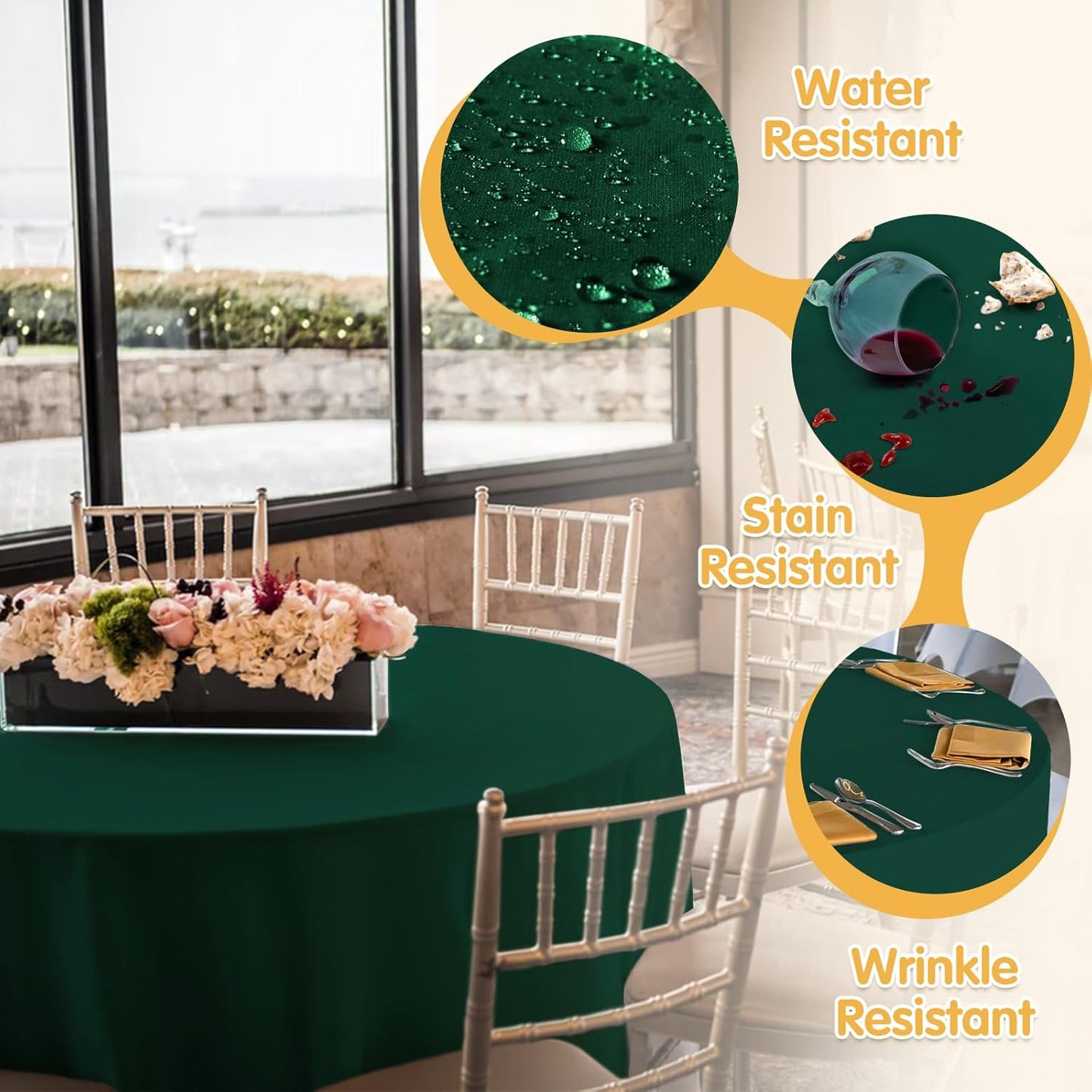 BRILLMAX 6 Pack Hunter Green Round Tablecloths 120 Inch - Circle Bulk Linen Polyester Fabric Washable Table Cloth Cover for Wedding Reception Banquet Birthday Party Buffet Restaurant