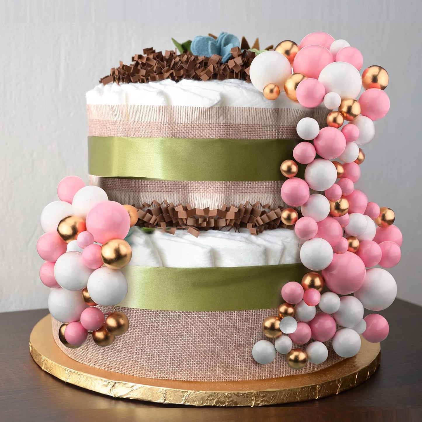 108 Pcs Balls Cake Topper DIY Cupcake Insert Foam Balloons for Cake Baking Wedding Anniversary Birthday Decoration(Pink, White, Gold,Multi Sizes)