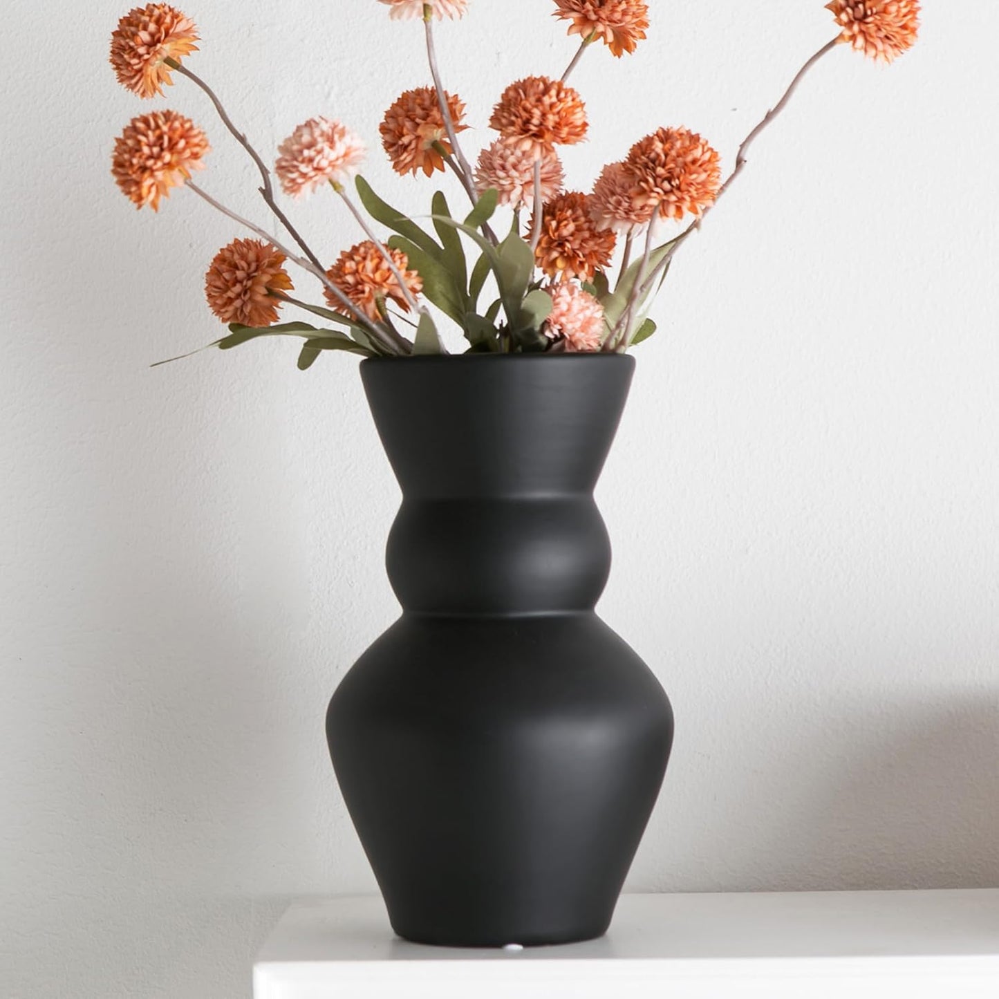 Black Ceramic Vase, Modern Matte Pampas Grass Vases, Boho Big Mouth Vase Home Decor for Centerpiece Wedding Party Living Room Office Bedroom, Housewarming Gift