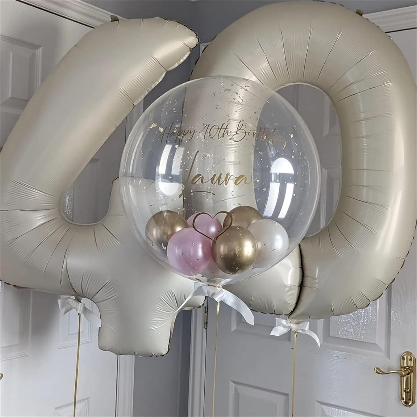 Cream 4 Balloons, 40 Inch Large Beige Foil Number Balloons Set 0-9, Self Inflating White Sand Digital 4 Helium Balloon for Boys Girls Women Birthday Anniversary Party Decorations Photo Shoot Supplies