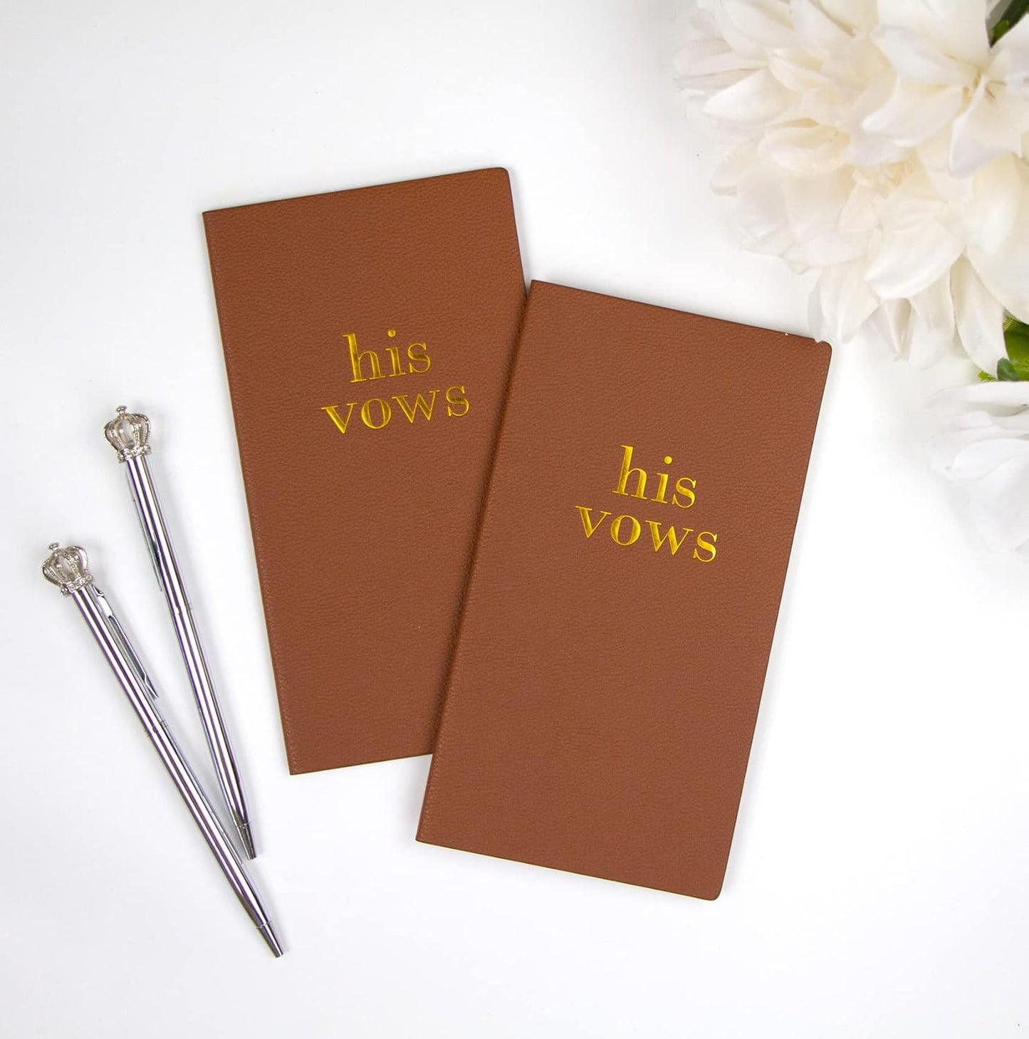 LGBTQ Premium Leather Vow Books His and His Booklet - Wedding Stuff & Essentials for LGBTQ Wedding - Ideal Gift, Must Have Wedding Planning Books - Keepsafe Gay Couple (Brown/Brown)