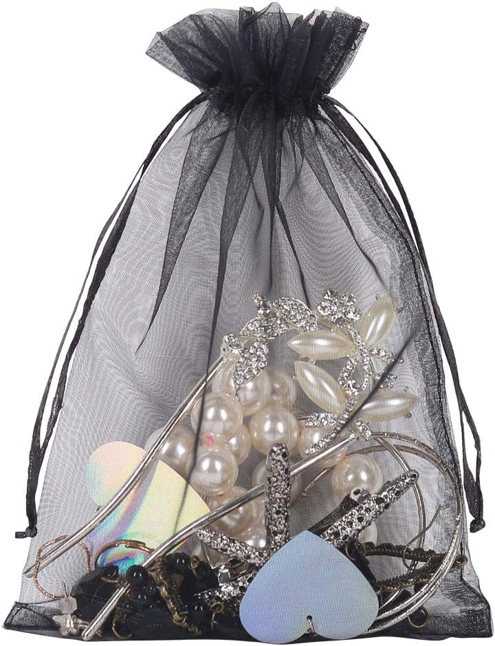 YQL Black Organza Bags,100PCS 5x7 Inch Gift Favor Bags Mesh Fruit Protection Bags Jewelry Pouches Sachet Bags Wedding Party