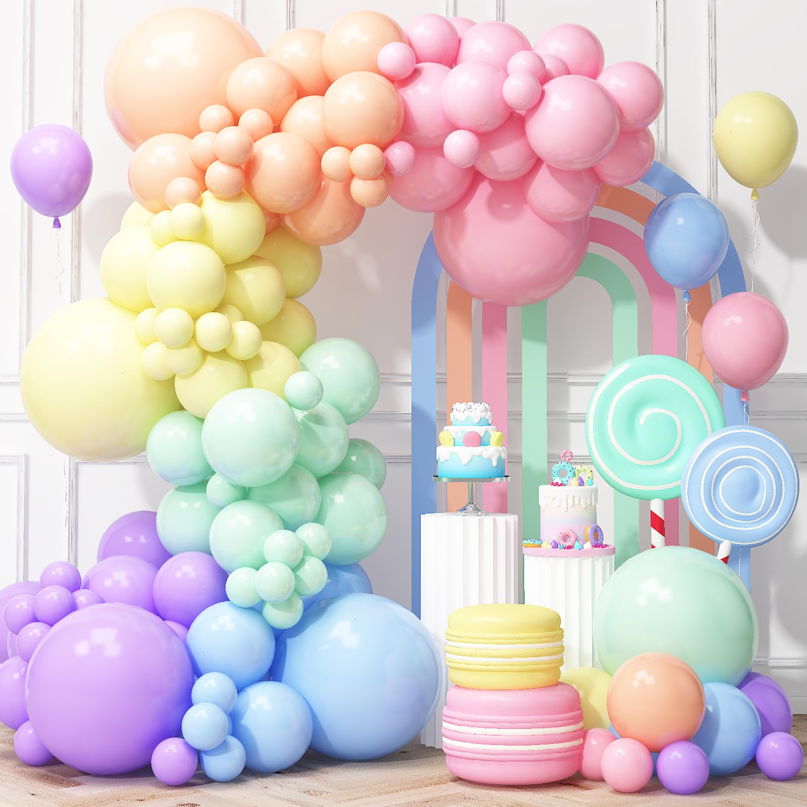 Haolongfa Pastel Rainbow Balloons Arch Garland Kit for Pastel Party Decor