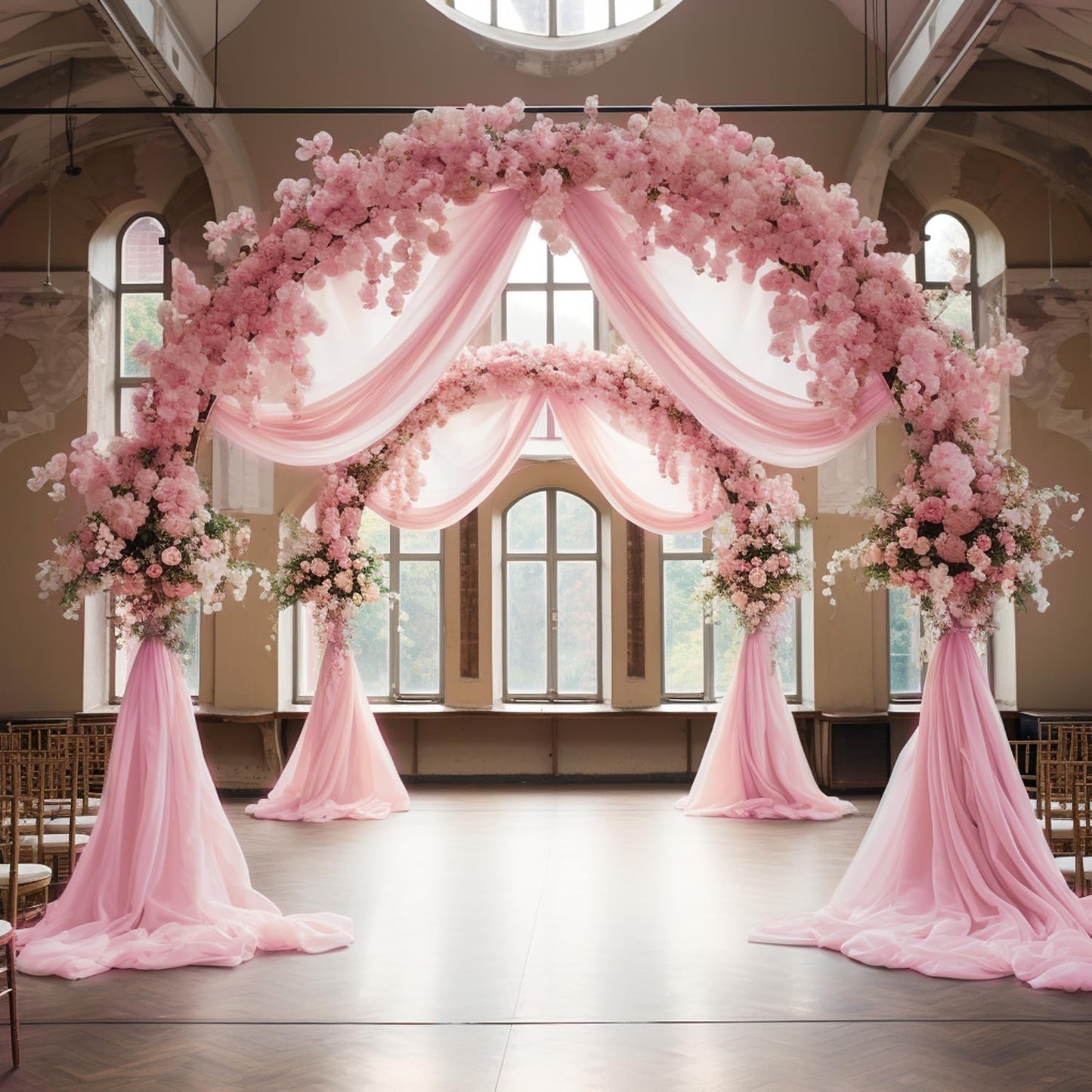Wokceer Blush Pink Wedding Arch Draping Fabric Backdrop 4 Panels 28.7" X 20FT Sheer Drapes Fabric for Wedding Arbor Ceremony Party